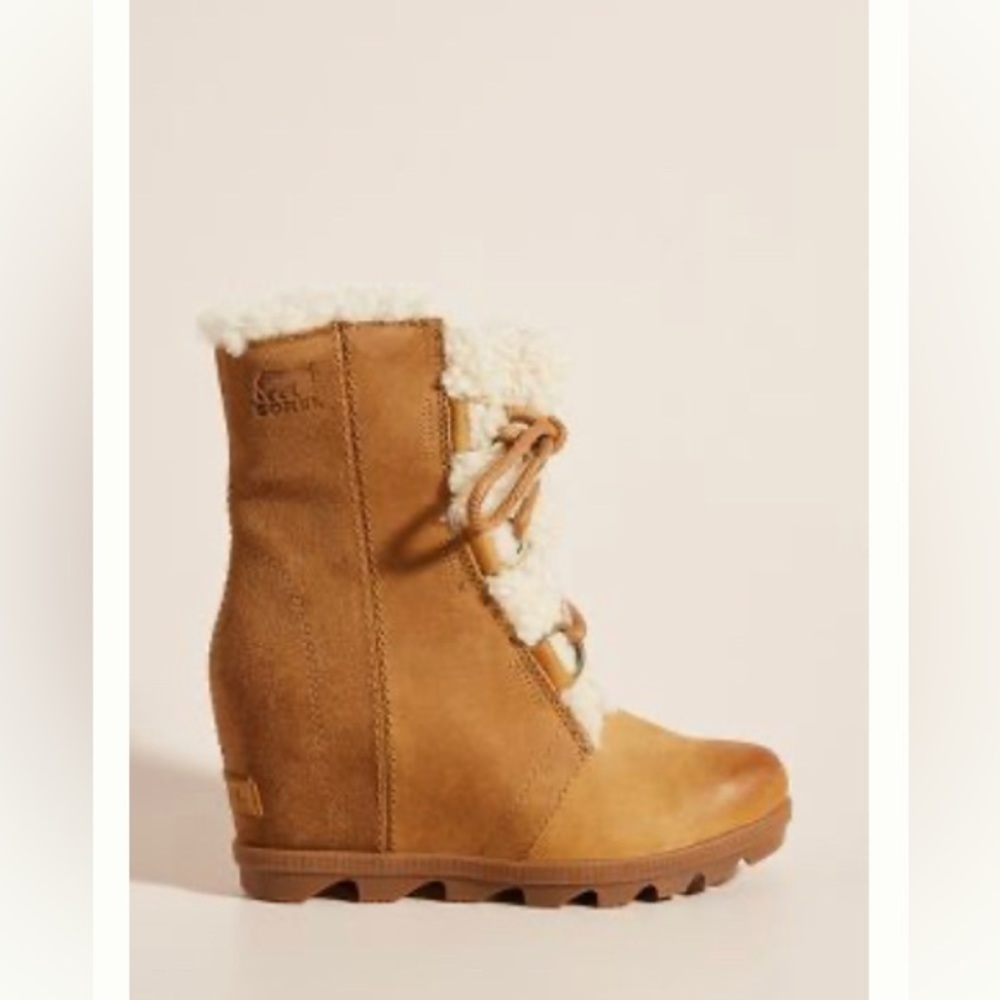 Sorel Joan of Artic Wedge II Shearling Waterproof Boots in Camel Brown